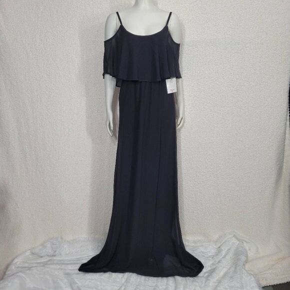 Show me your MuMu Black Chiffon Caitlin Ruffle Maxi Dress Small - Picture 1 of 6